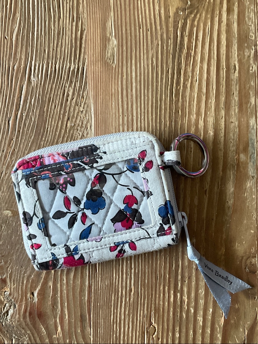 Vera Bradley White Quilted Floral Card Holder with Key Ring